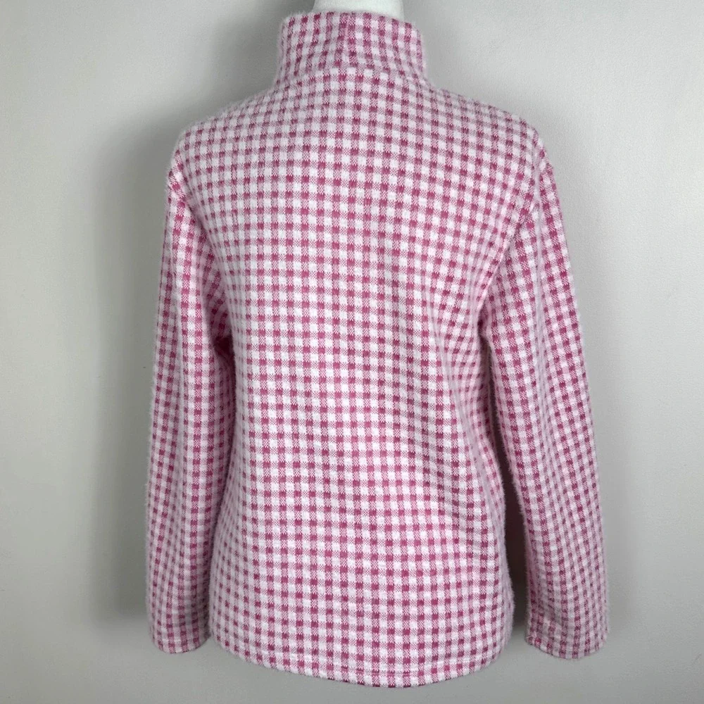 Zara Pink White Mock Neck Sweater Womens Size Small Checkered‎ Plaid Preppy Knit - Picture 5 of 16